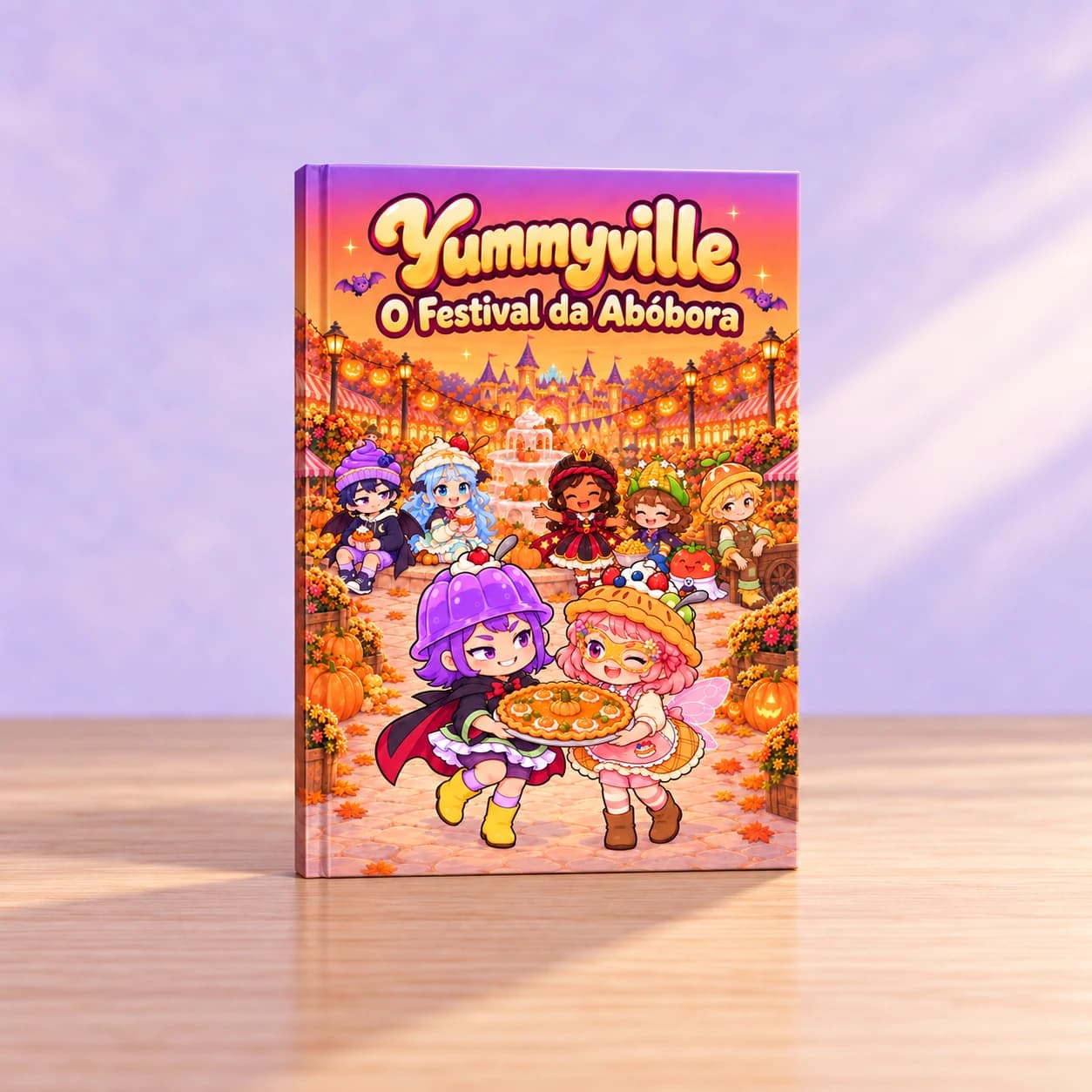 Capa do livro O Festival da Abóbora, com a turma de Yummyville fantasiada para o festival